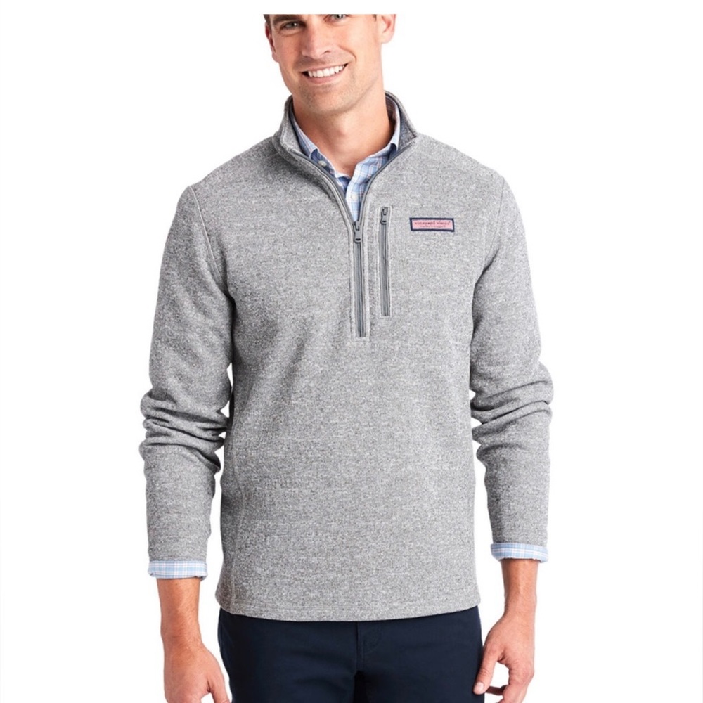Vineyard Vines quarter zip fleece size L Heather grey NWT
